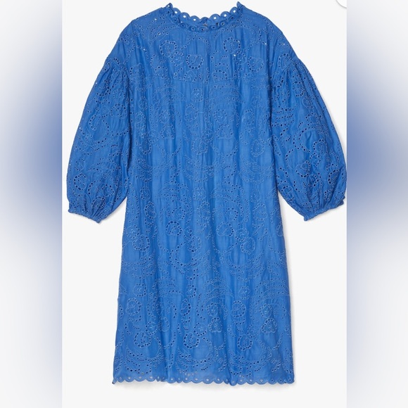 Kate Spade Floral Eyelet Puff Sleeve Dress in Blue 10 - Picture 2 of 16
